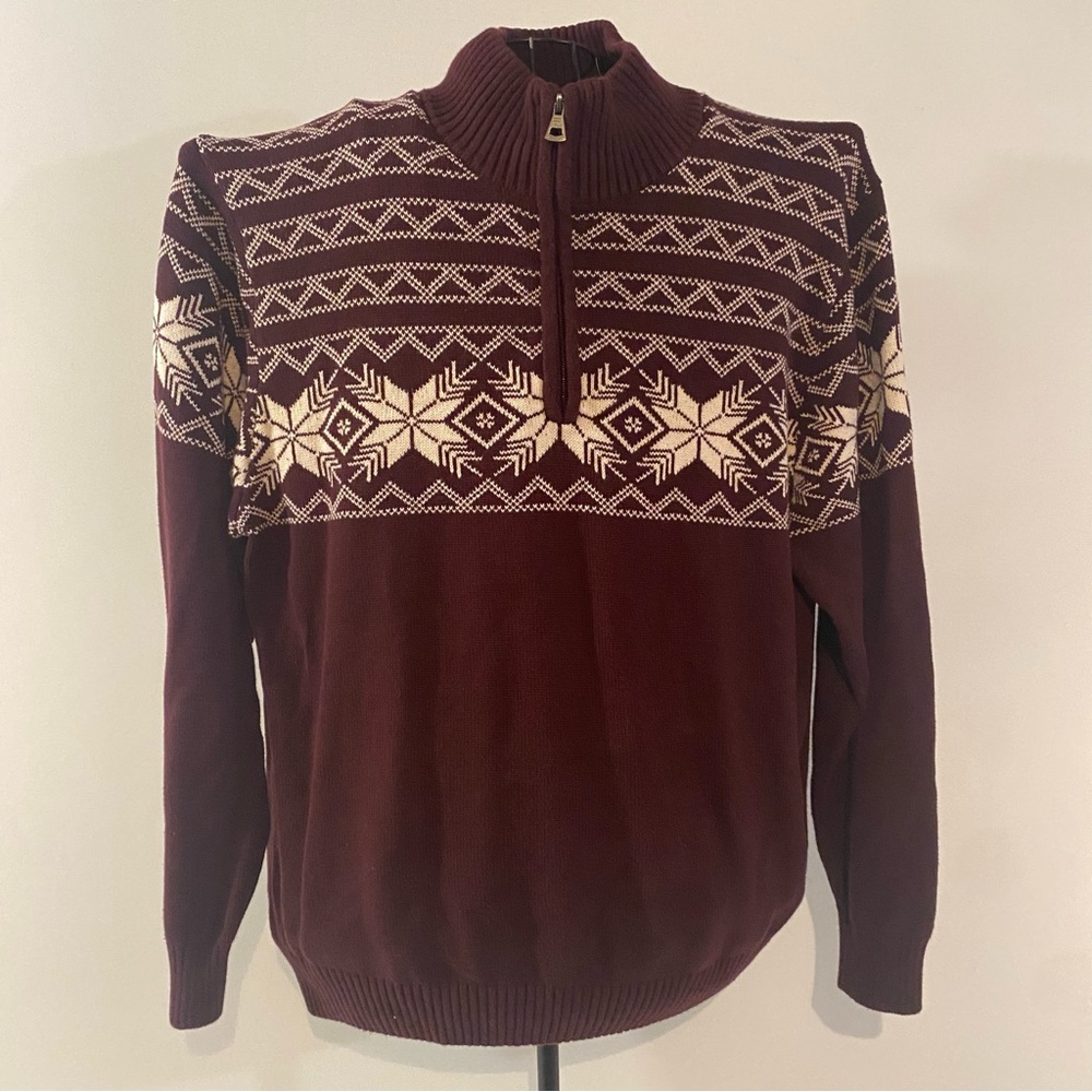 Weatherproof Vintage Red With Snowflakes 100% Cotton 1/4 Zip Sweater Size XXL